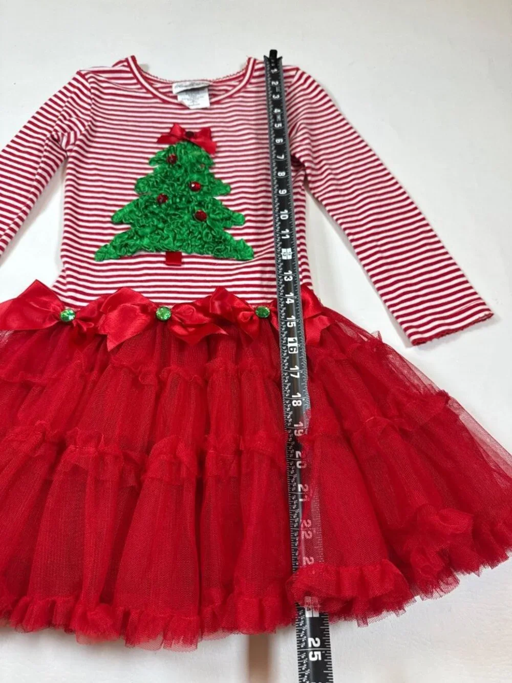 Rare Editions Girls Christmas Dress Size 4 Red Tulle Skirt & Tree (G979)